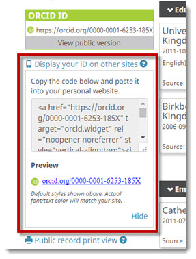 Display ORCID ID
