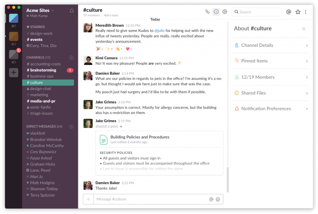 Screenshot of Slack